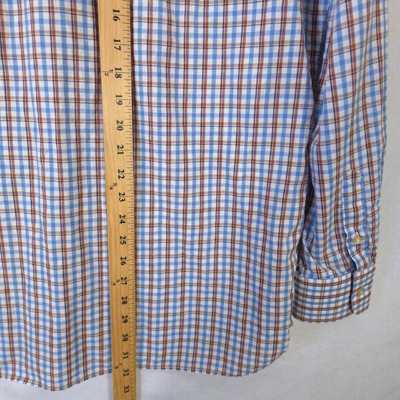 Hickey Freeman Shirt Mens L Blue Brown Plaid Cotton Linen Blend Button Up Casual - Picture 4 of 6